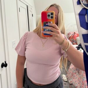 pink poof sleeve top